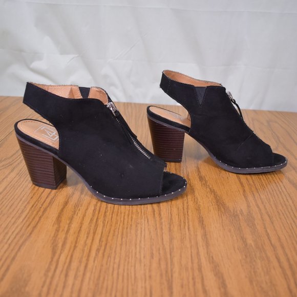 L4L Black Wedge Heels Ankle Open Toe Zipper Size 8 L4L by Lust - Picture 2 of 14